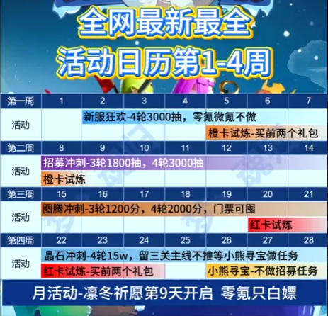 永远的蔚蓝星球：全网最新最全活动日历第1~4周完整的活动排期